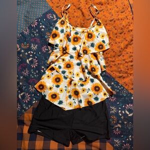 Sunflower Print Women's Tankini Swim Set